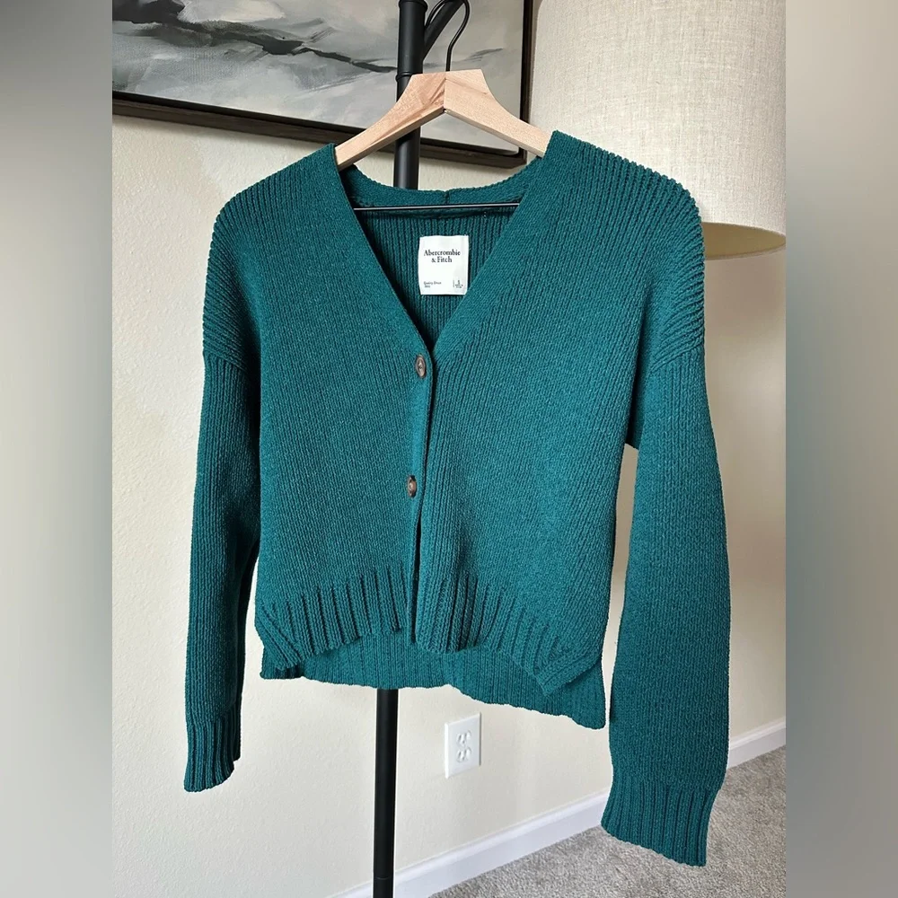 Abercrombie & Fitch Women's Teal Chenille Knit Cardigan Sweater size small - Picture 1 of 7